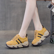 SHEZHOU老爹鞋女2025夏季新款網(wǎng)面透氣厚底德訓(xùn)鞋女鞋百搭運動休閑阿甘鞋 金色【單里款】 33