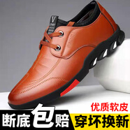 皮鞋男商務(wù)休閑鞋正裝鞋懶人鞋舒適日常透氣軟底開(kāi)車(chē)鞋工作皮鞋 淺棕色 41