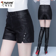 啄木鳥(niǎo)（TUCANO）皮短褲女秋冬季2025春秋新款高腰百搭時(shí)尚打底皮褲顯瘦靴褲子外穿 8061#黑色(單款) 30/2XL