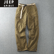JEEP SPIRIT德國戶(hù)外防風(fēng)防水褲子男寬松直筒加絨加厚軟殼褲登山?jīng)_鋒褲男 深卡其加絨冬 當天發(fā)貨 加絨 L (120-140斤)