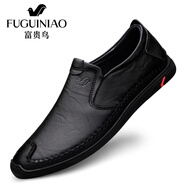 富貴鳥(niǎo)男鞋秋季真牛皮商務(wù)皮鞋軟皮軟底商務(wù)休閑鞋透氣百搭一腳蹬爸爸鞋 呂木騰黑色FG12040137單鞋 39