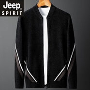 JEEP SPIRIT吉普男士秋裝針織外套休閑韓版歐美風(fēng)上衣潮流條紋拉鏈開衫男毛衣 黑色 L