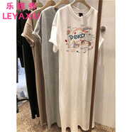 樂(lè)雅秀短袖t恤女夏寬松韓版睡裙顯瘦減齡過(guò)膝連衣裙大碼長(zhǎng)款半袖上衣潮 不二家蛋糕-白色 L -建議120~135斤