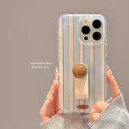妙之選條紋立體圓球指環(huán)適用iPhone15手機殼14蘋果x13小眾xr12網(wǎng)紅火i6/7/8美拉德風xsmax時尚11promax新 【韓系撞色條紋-棕圓球指環(huán)扣】透明-精孔 iPhone 5S