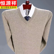 恒源祥羊毛針織衫男純色半高領(lǐng)毛衣中年男士加厚大碼爸爸裝羊毛絨打底衫 V款領(lǐng)-駝色 XL (180) 建議160-180斤