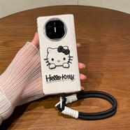 億芯優(yōu)控適用華為matex5折疊屏底殼中軸保護防摔皮質(zhì)掛繩保護套華為matex3典藏版超薄防摔可愛(ài)貓女士手機殼 【包中軸單底殼皮套】白底立體貓+黑白掛繩 華為 Mate X5 典藏版