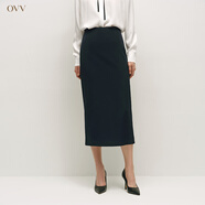 OVV2024秋冬新款女裝經典修身彈力半身裙簡約優(yōu)雅休閑鉛筆裙 藏青 L