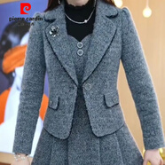 GIOIO兩件裝長袖連衣裙女2025秋冬新品加絨加厚外套顯瘦時(shí)尚套裝裙子女 黑灰色【外套+裙子】 【兩件套】 4XL 建議【145-160】斤