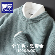 羅蒙（ROMON）100%純羊毛絨針織衫男士圓領(lǐng)斜紋毛衣男寬松秋冬休閑商務(wù)保暖打底 青石綠 L碼