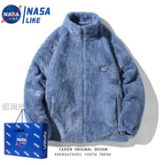 NASALIKE2025冬新款羊羔絨外套男毛絨棉衣男原宿風(fēng)情侶加厚棉服大衣保暖 藍色 M 85-110斤