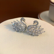 BOMP施家華洛世奇鋯彩色可愛(ài)天鵝耳釘女粉色漸變微鑲鋯石耳環(huán)銀針耳環(huán) 銀色