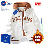 NASAGOOD官方外套男春秋季潮流休閑夾克男士工裝棒球服上衣服春季男裝大碼 NASA31白色【加絨款】 XL （建議125-145斤）