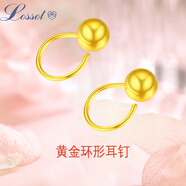 勞梭生日禮物路路通足金磨砂面素圈黃金耳釘女款5D硬金耳環(huán)圓珠 光面黃金耳釘一對 0.6克多退少補