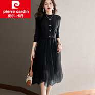 皮爾卡丹（pierre cardin）秋套裝裙針織連衣裙女秋冬2025新款春秋套裝裙子毛衣裙女裝冬品 黑色 M 90-100斤