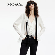 MO&Co.春秋絲絨領(lǐng)帶荷葉邊含桑蠶絲雪紡襯衫上衣摩安珂 本白色 XS 155