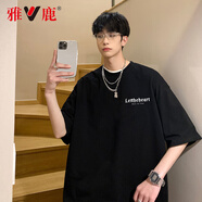 雅鹿短袖t恤男夏季冰絲速干男裝潮牌衣服男士體恤上衣寬松圓領半袖 D210黑色 XL
