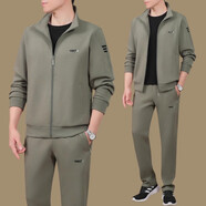 邦奧瑞達中老年運動套裝男士春秋季2024新款爸爸秋裝外套休閑運動服三件套 卡其色【外套+T恤+褲子】 XL（建議125-145斤）