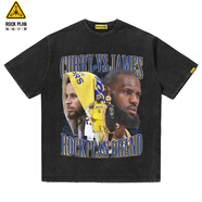 搖滾計劃夏季美式短袖 NBA球星羅斯約基奇巴特勒印花復古做舊重磅 詹姆斯VS(250克復古短袖) M