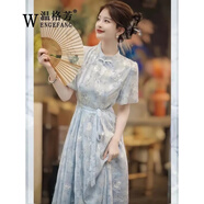 溫格芳 新中式連衣裙女裝2025夏季新款小個(gè)子國風(fēng)氣質(zhì)改良少女旗袍長(cháng)裙 藍色 L