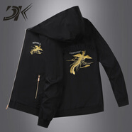 DK品牌男裝夾克男士春秋季新款潮流休閑時(shí)尚鳳凰繡花百搭連帽外套 黑色 M