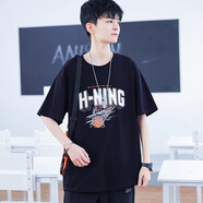 阿尼三青少年t恤短袖男生夏季2025新款潮流帥氣上衣半袖初高中學(xué)生夏裝 03款黑色 XL