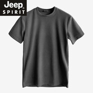 JEEP SPIRIT磨毛雙面絨純色短袖t恤男秋冬季加絨加厚半袖厚實(shí)保暖上衣打底衫 磨毛短袖-深灰 加厚 M