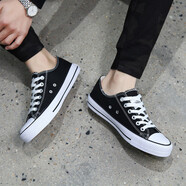 人本夏韓版低幫平底板鞋男女式情侶大碼鞋白色帆布鞋透氣男青年鞋 171黑色 39