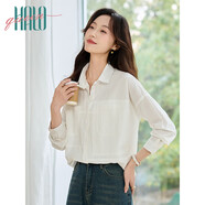Halo Queen長袖襯衫女寬松慵懶風(fēng)中長款學(xué)生上衣外套白色休閑襯衣女H51S027
