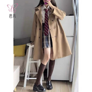 芭鳶小個子黑色風(fēng)衣外套女2025秋季新款學(xué)院風(fēng)長款氣質(zhì)jk大衣外套 卡其色 M