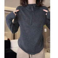 索宛亦（SUOWANYI）雙面德絨保暖拉鏈t恤女長袖冬款顯瘦打底衫上衣內(nèi)搭外穿冬衣 深灰色【雙面德(絨)】 (高)質(zhì)量 XL 建議【130-145斤】