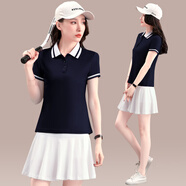 布倫茨諾品牌高爾夫女裝夏套裝韓國短袖女士羽毛球服 防走光網(wǎng)球裙網(wǎng)球服 藏藍白裙 女L/100-110斤