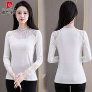 皮爾卡丹（pierre cardin）春秋裝2025年新款半高領(lǐng)蕾絲打底衫女內(nèi)搭莫代爾長袖t恤上衣小衫 6905白 圓形立領(lǐng)蕾絲拼接 均碼 加大碼(130斤-160斤)