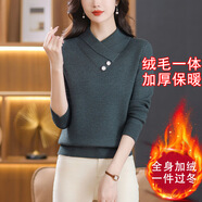 歌米拉（Gemila）加絨毛衣女加厚一體絨針織衫秋冬新款洋氣內(nèi)搭保暖衣打底衫上衣 墨綠 2XL 【130斤-140斤】