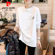 皮爾卡丹長袖春秋打底衫中長款洋氣加長版純.棉t恤女寬松內(nèi)搭大d碼遮屁股 C142#【白色-純棉】春秋裝 L 建議126-145斤