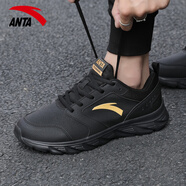 安踏（ANTA）運動(dòng)鞋男鞋秋季官方旗艦皮面保暖男士跑步鞋休閑通勤鞋子 【革面】黑/金-11 39