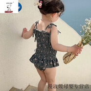 史努比女童可愛(ài)卡通游泳衣女寶寶2023夏季露背連體泳衣兒童外出沙灘衣潮 墨綠碎花泳衣吊帶 170 M(100-110)