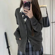 蘭威費雷校園風設計JK毛衣灰色四件套學院風系列套裝開衫純色針織衫 深灰針織外套單件 S