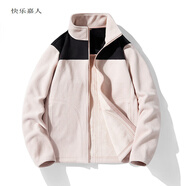 快樂嘉人時尚百搭立領(lǐng)夾克男女款休閑韓版情侶款雙面絨外套男士保暖上衣男 女款如意粉 L