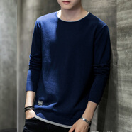 凡純春秋針織衫圓領(lǐng)套頭棉質(zhì)線(xiàn)衣純色打底衫潮牌男士青年毛衣 B18703 深藍色 2XL