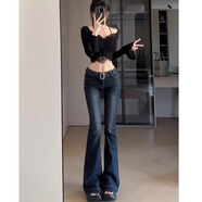 智兜兜絲克諾依 低腰修身微喇叭牛仔褲女春季2025年新款顯瘦闊腿拖地褲 深藍色 均碼 s