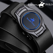 安普里保羅皮帶男士真皮無(wú)牙內扣式自動(dòng)扣牛皮腰帶年輕人商務(wù)潮流褲帶 圓盤(pán)-藍色-禮盒裝 110cm 體重120--140斤