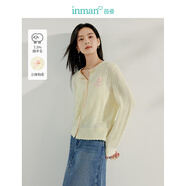 茵曼（INMAN）法式立體花毛衣開衫2025春季女裝新款花邊圓領(lǐng)寬松百搭短上衣 淺杏色 S