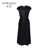 雪蓮（SNOW LOTUS）短袖連衣裙女2025夏季新款圓領(lǐng)拉鏈拼接氣質(zhì)長裙 黑色 1628 L (105)