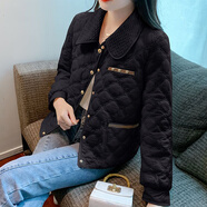 黛芭瑪輕薄小香風(fēng)寬松羽絨棉服女冬季2024年棉衣時(shí)尚名媛氣質(zhì)夾棉外套 黑色 2XL 105-120斤
