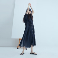 半圓原創(chuàng)設(shè)計(jì)師2025春夏洋氣新品連衣裙寬松顯瘦小眾復(fù)古裙子女裝 深牛仔藍(lán) M