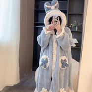 夢(mèng)舒紛睡袍女冬睡衣春秋季可愛學(xué)生中長(zhǎng)款加絨加厚宿舍家居服珊瑚絨卡通 艾莎公主睡袍 L