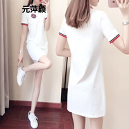 連衣裙女夏季裙子新款夏季短袖連衣裙2022新款女裝韓版修身顯瘦休閑polo領(lǐng)中長款A(yù)字裙 白色 XXS 小禮品慎拍