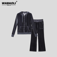 佤寶莉 WABAOLI高端品牌 金絲絨套裝女春季新款修身顯瘦時尚休閑減齡衛(wèi)衣闊腿褲 深灰色（加絨）運動服兩件套 M 建議98-108斤
