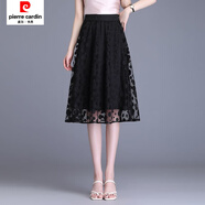 皮爾卡丹夏季新款蕾絲網(wǎng)紗裙半身裙女高腰百褶裙黑色顯瘦a字裙短裙子 黑色 M 建議90-105斤