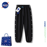 NASA LIKE官方潮牌褲子男春夏季全開秒脫排扣褲運(yùn)動(dòng)訓(xùn)練休閑褲籃球束腳長褲 NASA聯(lián)名-黑色 全開扣款 XL （推薦125-140斤）